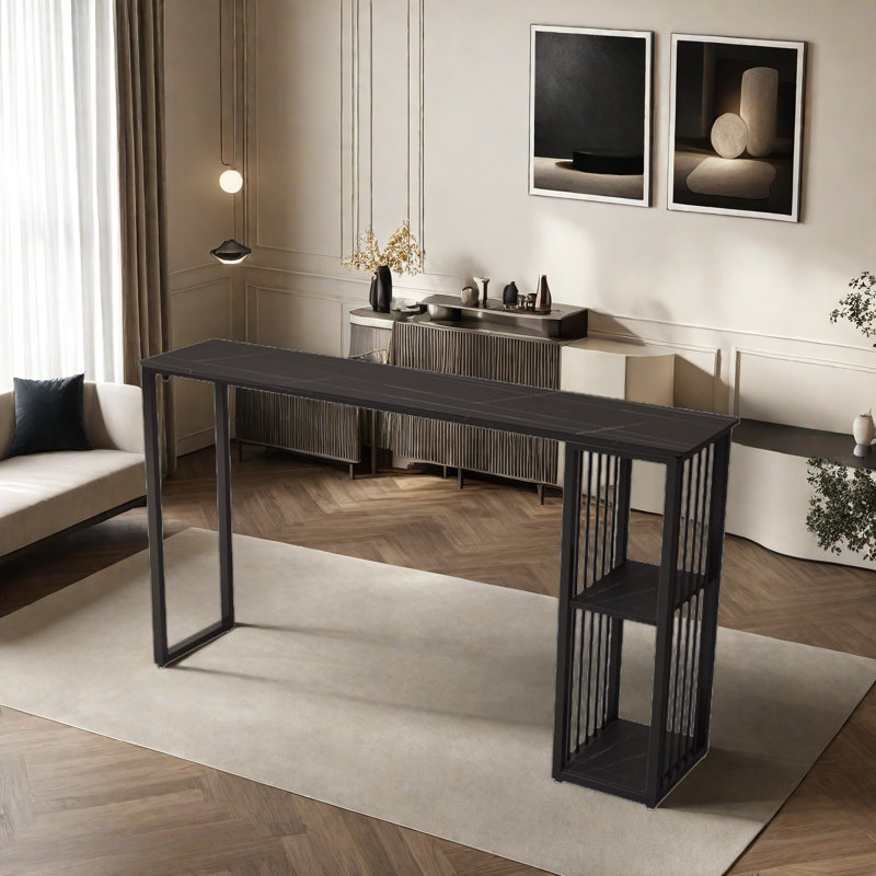 Simple and elegant home bar table, Black, 41.3"H x 70.8"L x 15.7"W