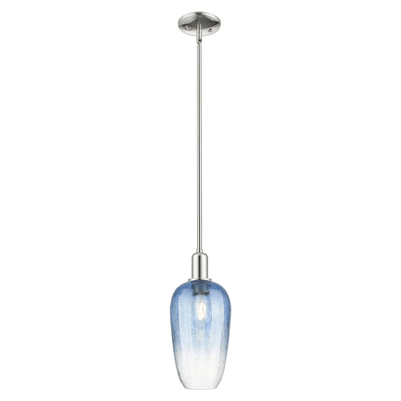 Downtown Urban - Brookhaven Flute - 1 Light 7" Stem Hung Mini Pendant, Polished Nickel, Sapphire Blue