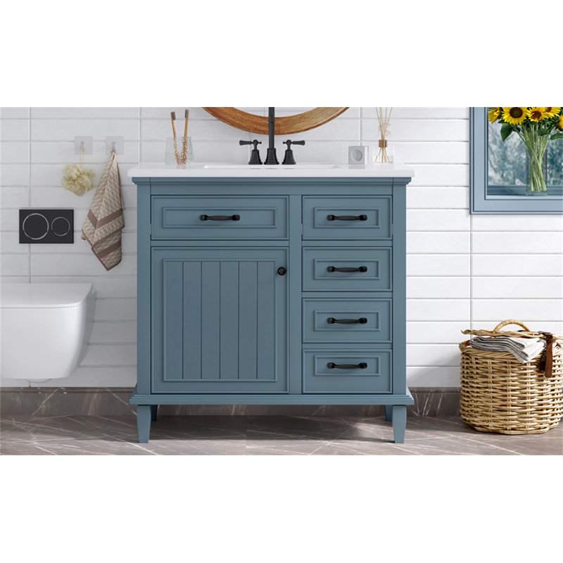 Meuble-lavabo 36 po avec comptoir en céramique, Bleu / Noir