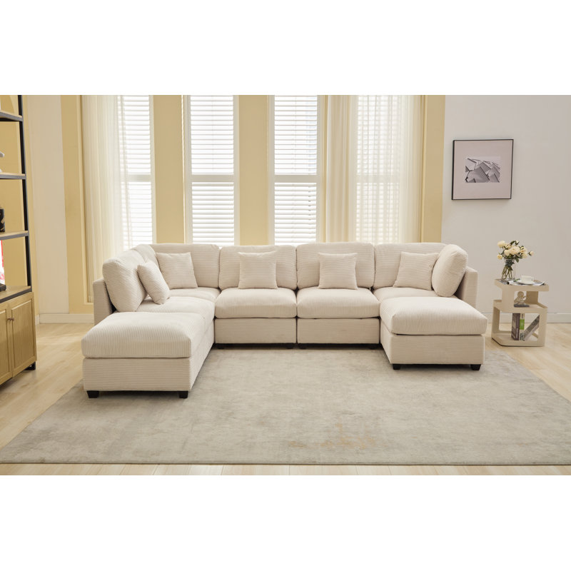Nicholson 7-Piece Modular Sectional, Beige Corduroy