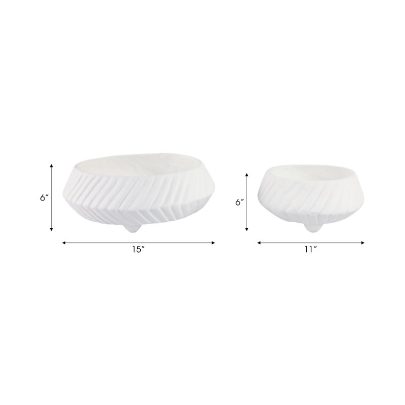 Decorative Bowls Pottery And Ecomix Sculpted Textured Design Casual Home Accent Bowl Set Of 2, White