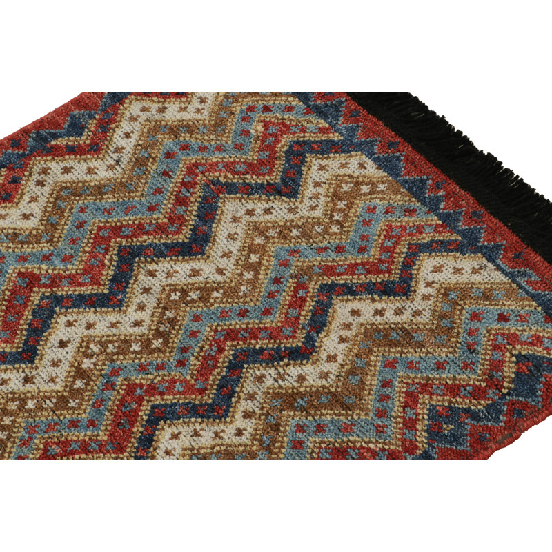 Rug & Kilim’S Antique Tribal Rug In Red, Blue And Beige-Brown Chevrons, Rectangle 10' x 14'