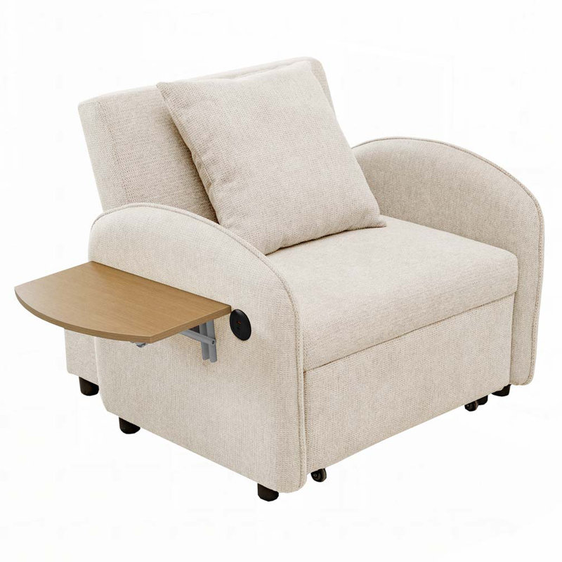 Canapé-lit convertible avec ports USB, Tissu beige