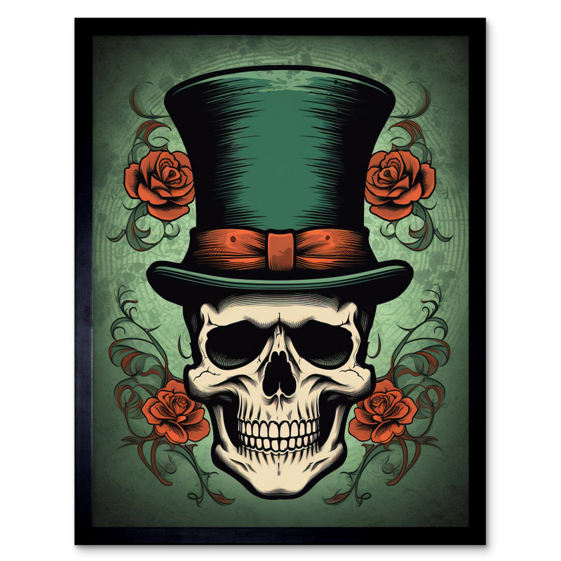 Kanyi Skull Roses And Top Hat - Single Picture Frame Print