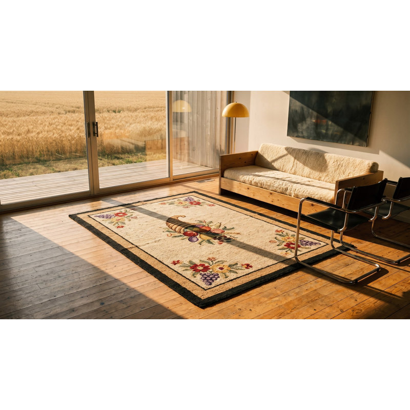 Tapis en laine multicolore crocheté antique