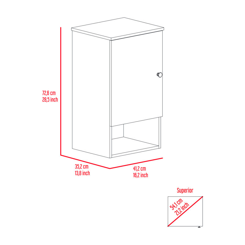 Armoire à pharmacie St. Angelo, deux tablettes internes, une porte, une tablette, Blanc