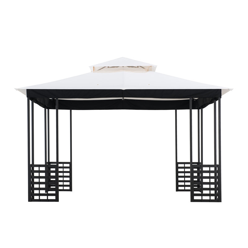 Jaipur 11 x 13 ft. Gazebo with 2-Tier White Canopy Roof, Outdoor Steel Frame Soft Top Gazebo for Garden, Backyard, and Lawn Activities 