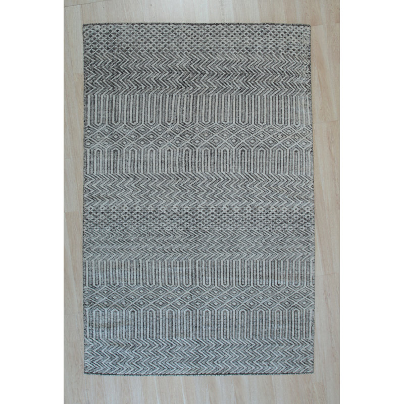 Chic Inviting Ivory Handmade Wool Rug, Rectangle 9' x 12'