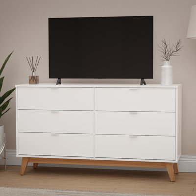 Ahmed 57.08"W 6-Drawer Dresser with Aluminum Handles