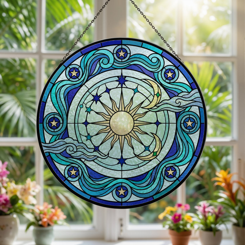 Panneau de fenêtre céleste en verre coloré H 12 po, 12"H