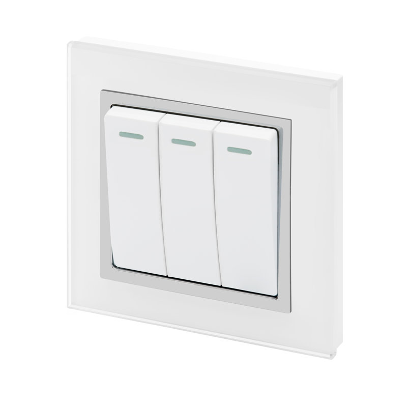 Crystal CT 3 Gang Rocker Light Switch White, Black, 3.8cm H x 8.8cm W x 8.6cm D