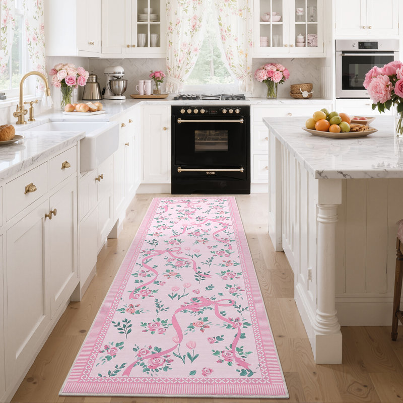 Tapis de salle à manger Bowknot, Pink, Runner 2' x 6'