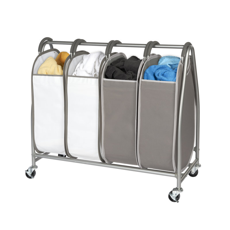Gray and White Quad Laundry Sorter with Wheels