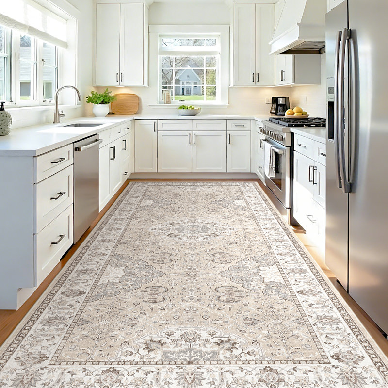 Washable Entryway Rug: Farmhouse Kitchen Hallway Rug Wide Soft Water Resistant Floor Mat for Bathroom Nursery Non Slip Indoor Carpet for Living Room Bedroom Dining Room(Beige)