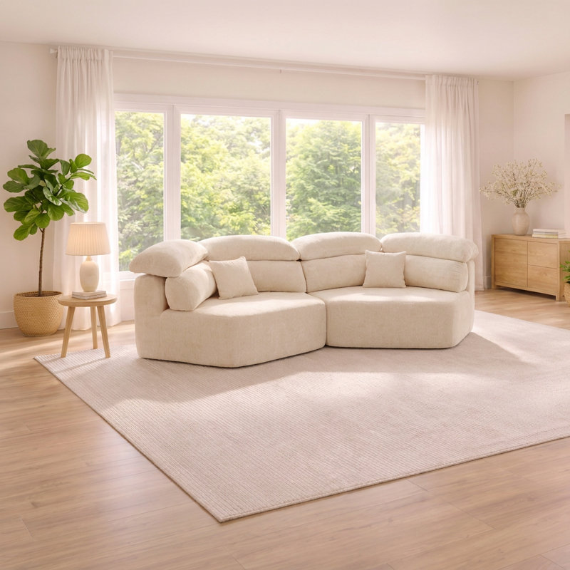 Méridienne moderne de 53 pouces avec coussin enveloppant, minimaliste moderne, Beige