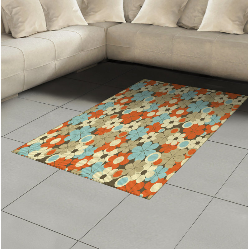 Tapis décoratif floral à haute densité en fibres de polyester, Rectangle— 4 pi x 5 pi 8 po