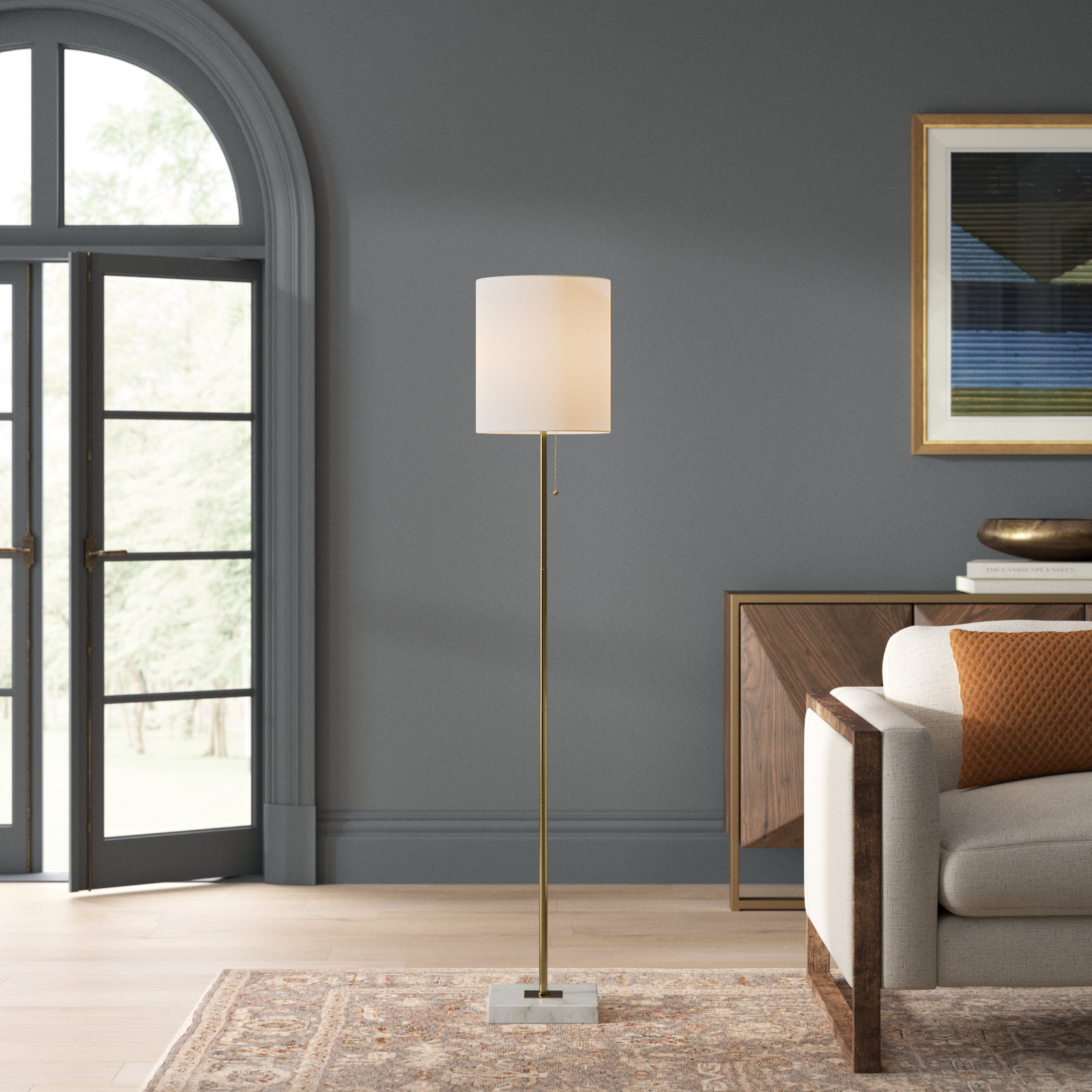 Reed 62'' Floor Lamp, Antique Brass