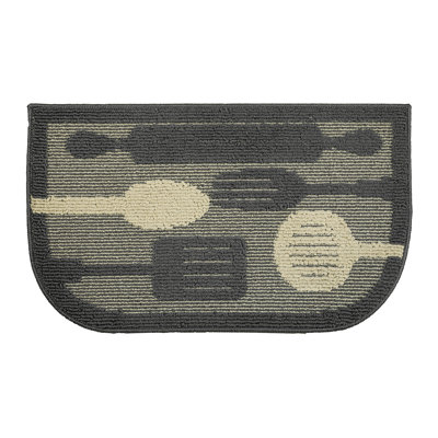 Marina Decoration Home Decor Luxury Non-Slip Rubber Backing Safety Water Absorbent Soft Durable Woven Runner Area Carpet Floor Area Mat Indoor Interior Jacquard Decorative Kitchen Rug, Grey Flying Utensils Half Moon 18 x 30 Inch