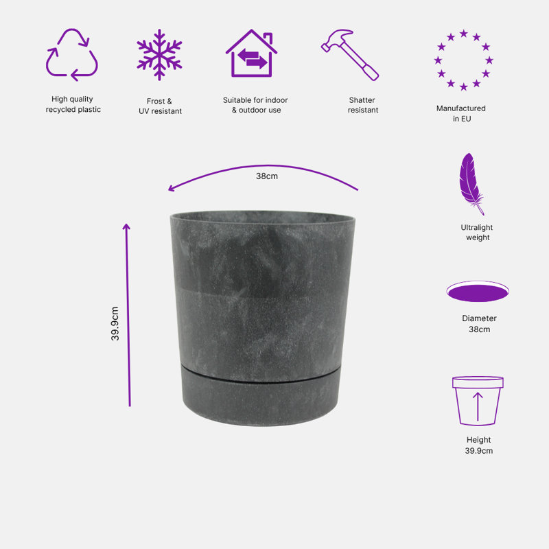 Suvanna Pot Planter, Black, 39.9cm H x 38cm W x 38cm D