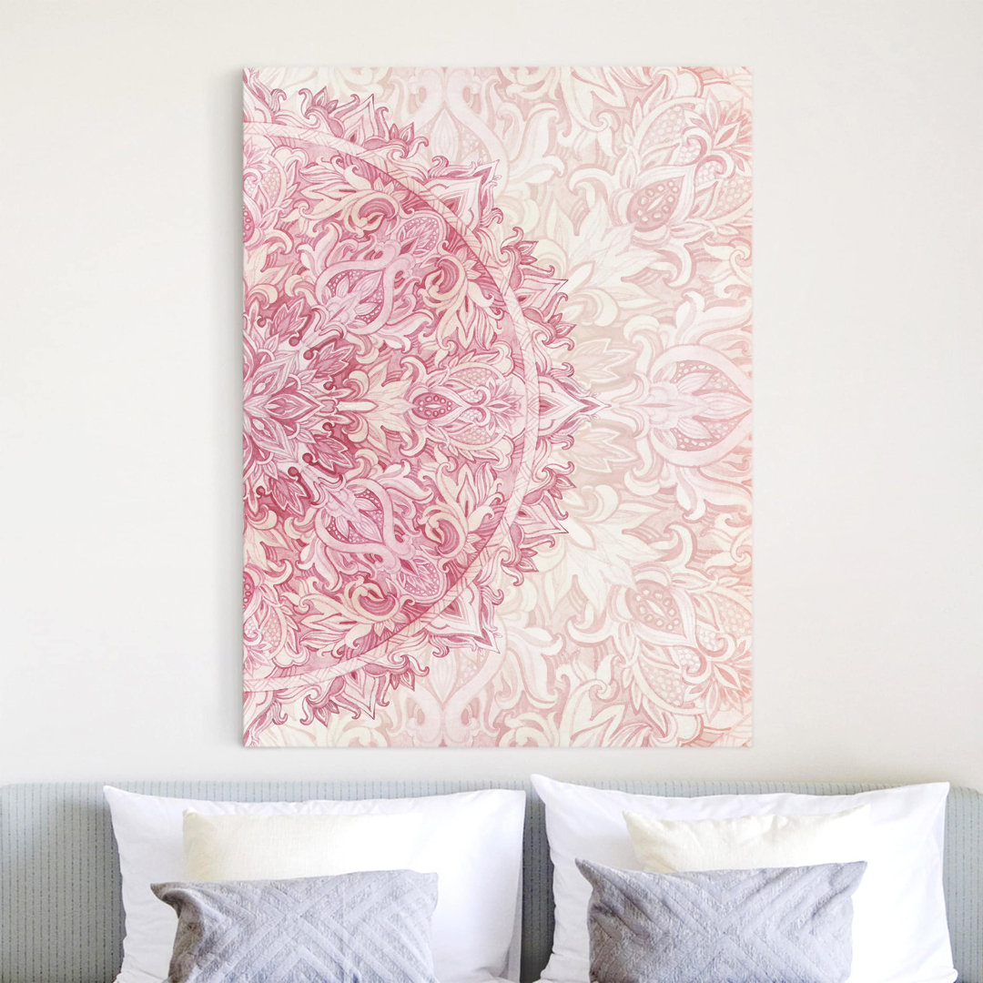 Leinwandbild Mandala Aquarell Ornament Halbkreis Rosa Beige