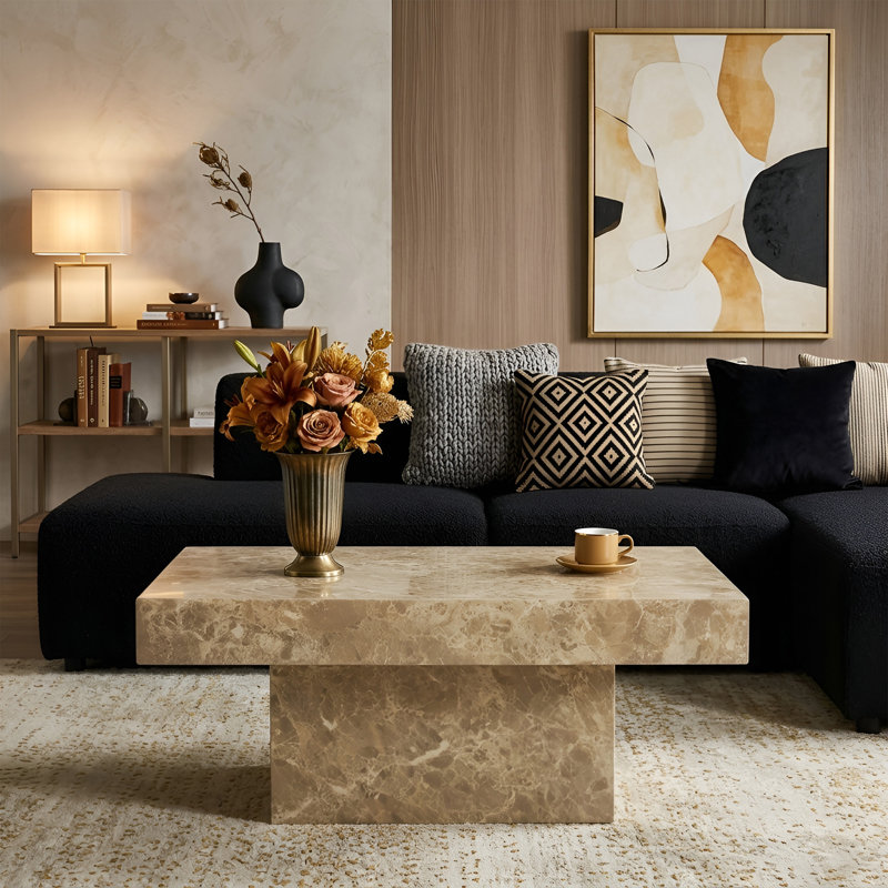 Modern Coffee Table With Stylish Texture Design, Khaki