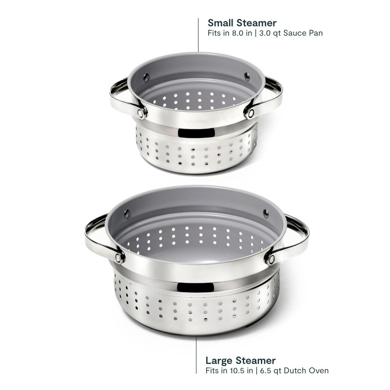 Caraway Silver Nonstick Stainless Steel Steamer with Handles