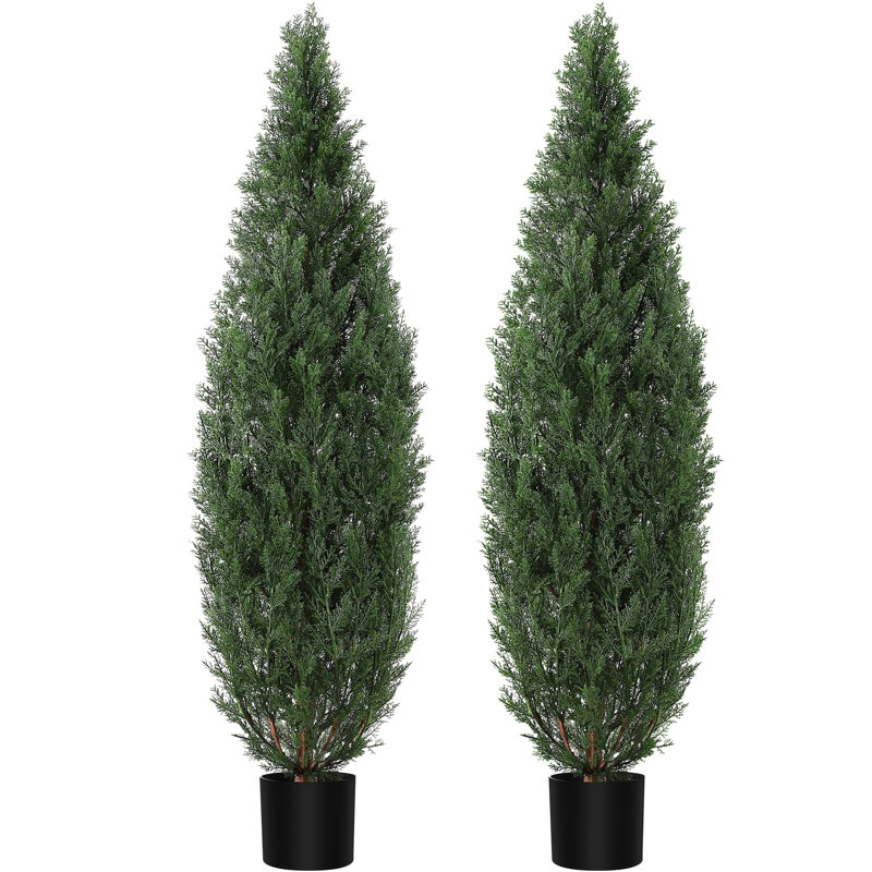 2Pcs Artificial Topiary Tree, Artificial Cedar Topiary Trees, 60" H x 6.1" W x 6.1" D