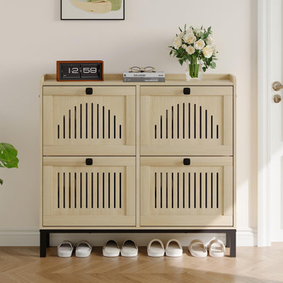 Range-chaussures 4 tiroirs - Organisateur de hall d'entrée en bois avec tablette réglable, étagère à chaussures cachée pour le couloir et le salon