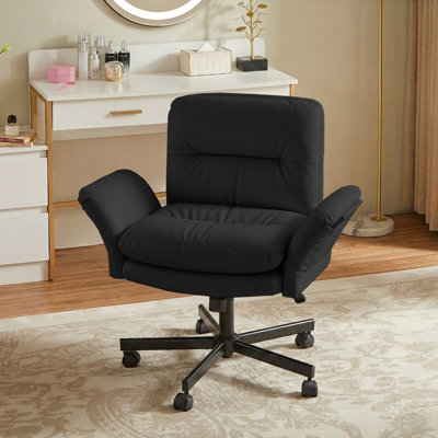 Fauteuil de bureau à dossier moyen en similicuir à pattes croisées, fauteuil de bureau résistant aux égratignures avec accoudoirs réglables et fonction d'inclinaison relevable, fauteuil de direction pivotant à roulettes avec poches de rangement latérales