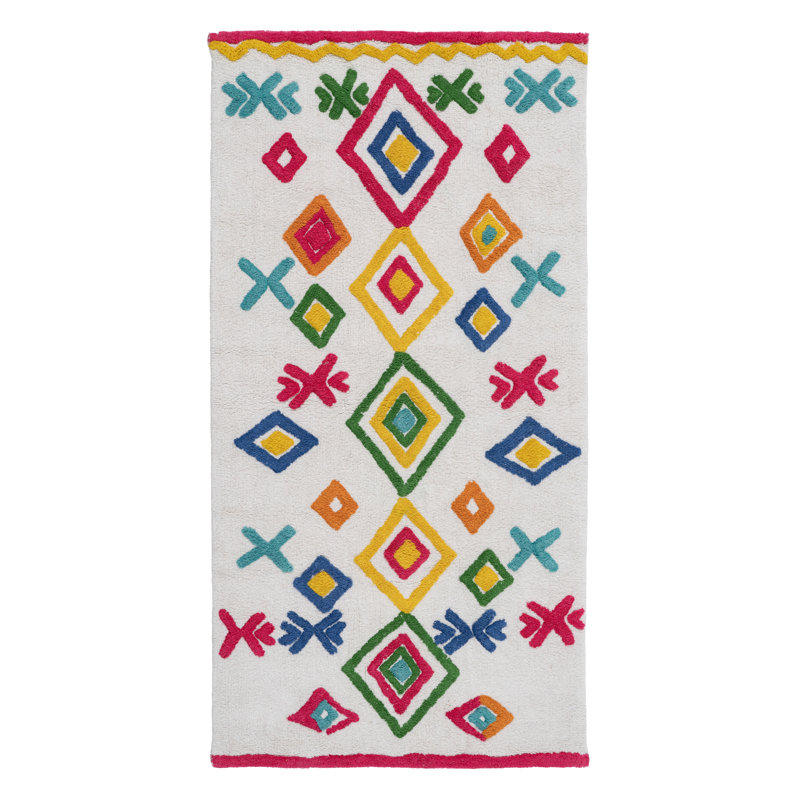 Theresia Cotton Red/Blue/Green Rug, Rectangle 90 x 175cm