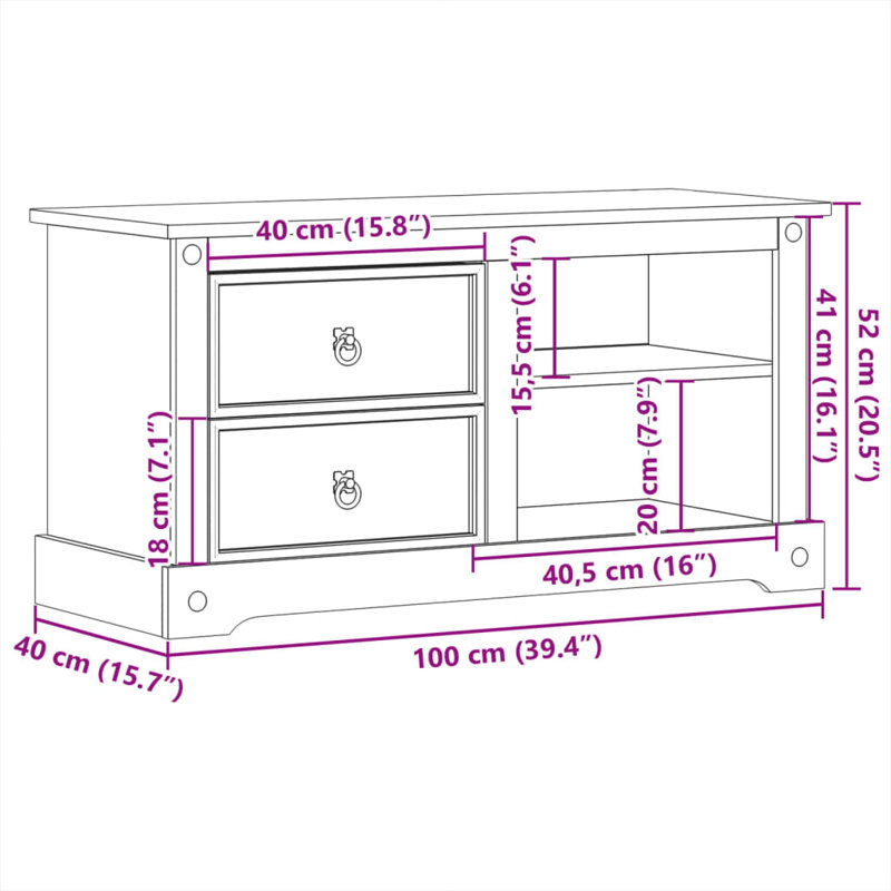 Marlow Home Co. TV Cabinet Corona 100X40x52 Cm Solid Wood Pine
