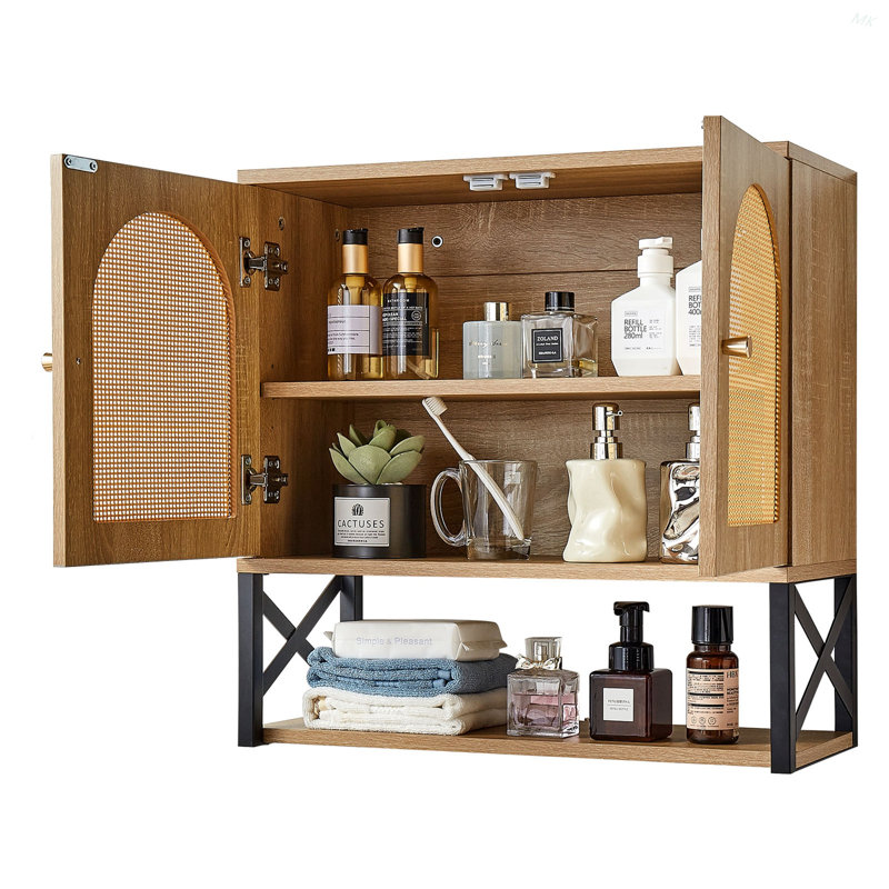 Bathroom Wall Cabinet, With 2 Doors And Adjustable Shelf, Over The Toilet Storage Medicine Cabinet Wall Mounted, Hanging Organizer With Shelves & Open Partition For Laundry Room Kitchen Restroom