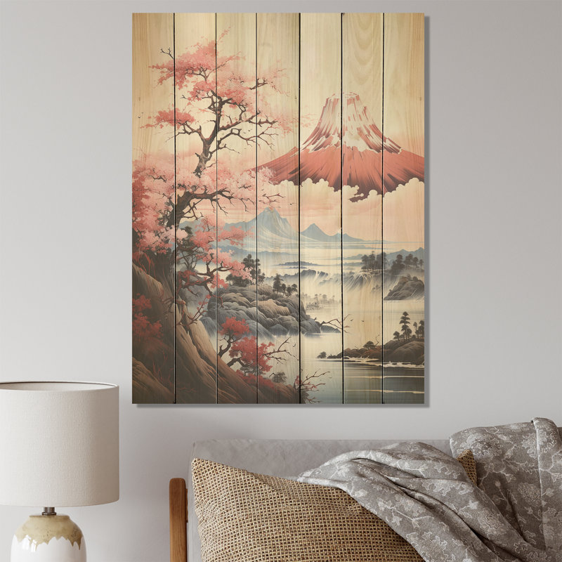 Fleurs de cerisier roses du printemps rose au Japon - impression sur bois, H 44 po x l 34 po