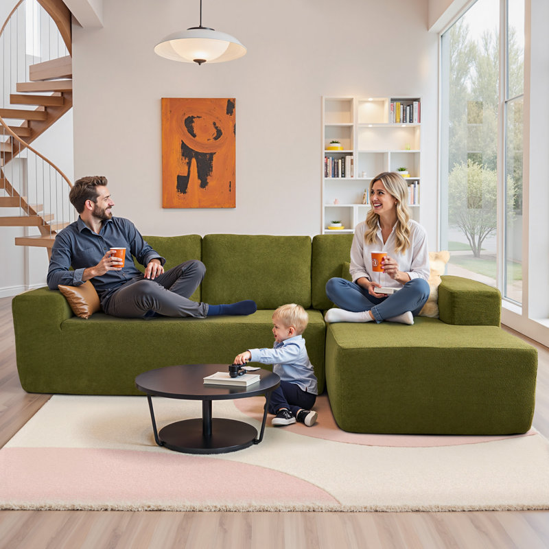 106" Cloud Upholstered Sectional Couch With L-shape Chaise Modern Modular Sofa For Living Room Bedroom, Green Velvet