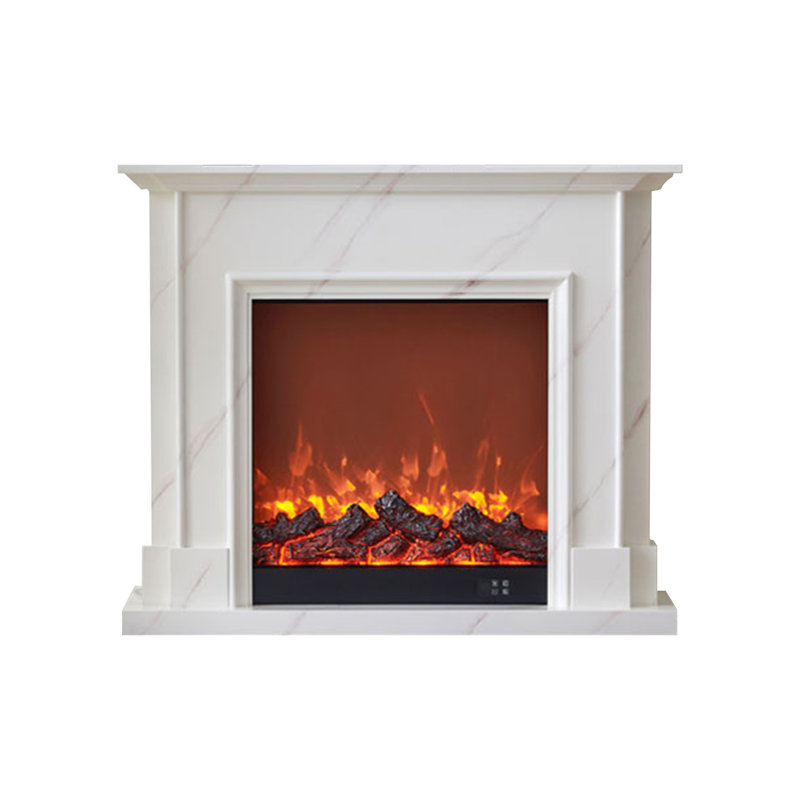 White Solid Wood Electric Fireplace