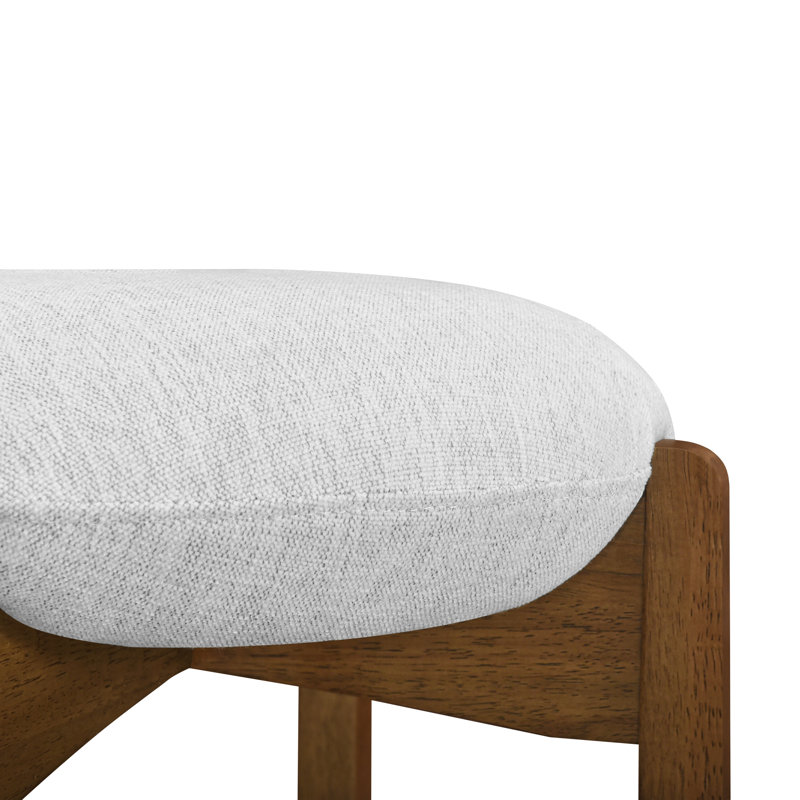 Lunara Mid-Century Modern Rubberwood Upholstered Barstools With Curved Back And Footrest, Ivory Fabric/Dark Walnut Frame, 2