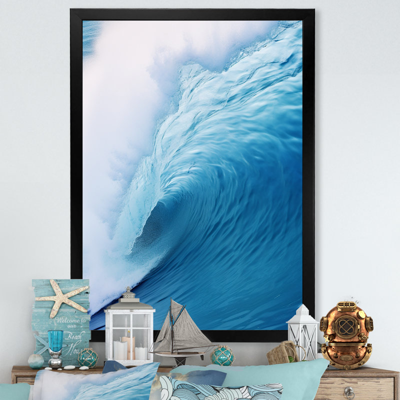 «Blue Wave Blue Wonder» sur toile, H 32 po x l 16 po x P 1 po, Cadre photo noir