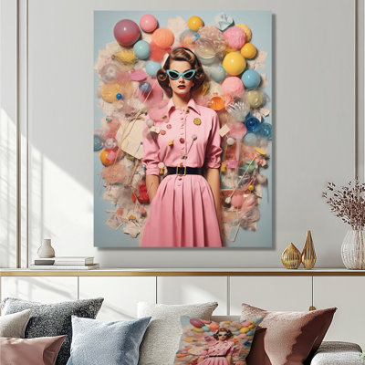 Artiste mural rétro «Fashionista» rose