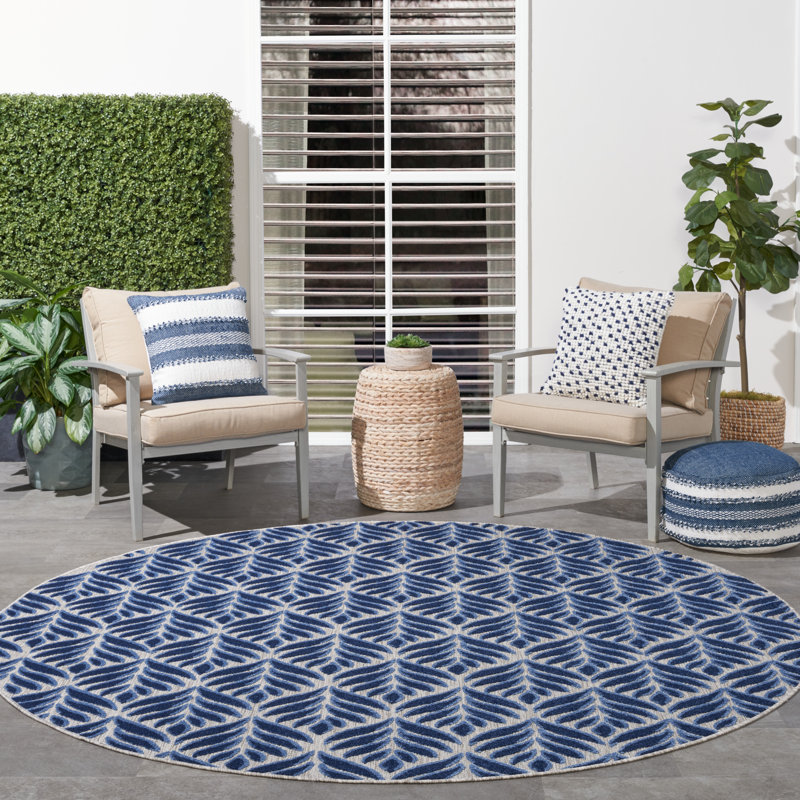 Tapis intérieur / extérieur bleu Antwun, Rond 7 pi 10 po