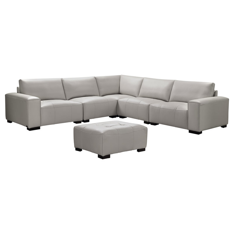 Fawcette Upholstered L-Shaped Sectional Symmetrical, Gray Leather Match