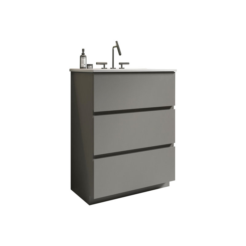 Lavabo de salle de bain moderne gris - Meuble-lavabo spacieux et silencieux gris, design fonctionnel, Gris, 23"