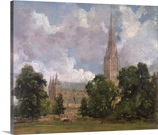 Cathédrale de Salisbury vue du sud-ouest par John Constable - reproduction, H 24 po x l 30 po x P 1,25 po, Toile