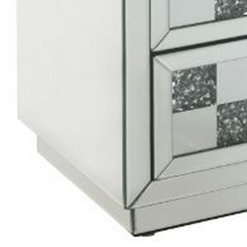 Luxurious Mirrored Glass and Faux Diamond 3-Drawer End Table