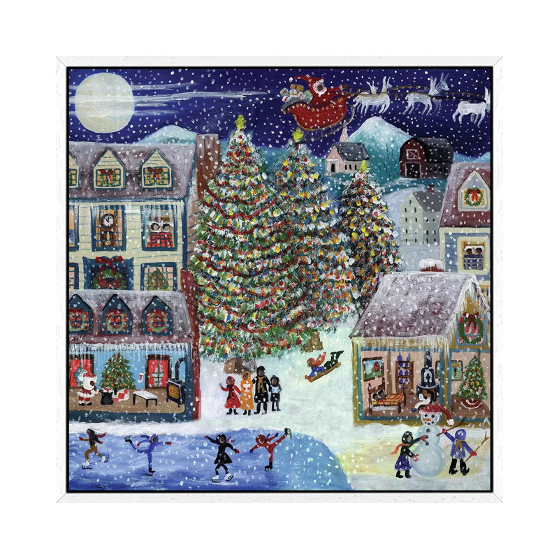 Santa Christmas Village by Cheryl Bartley - Print on Canvas, 45.72 cm H x 45.72 cm W, White Framed