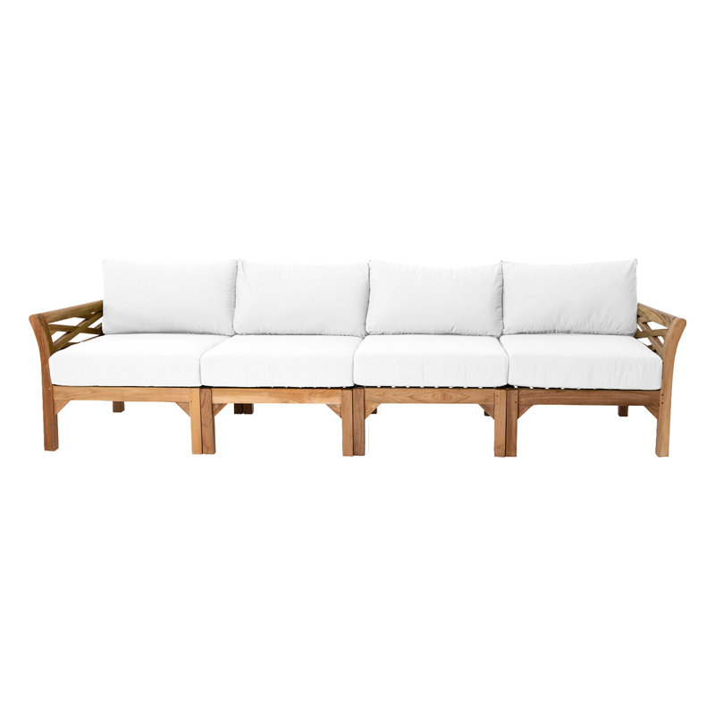 Monterey Outdoor 7 - Piece Teak Conversation Set, White, 6 Pcs:  Sofa,2Chair,Cushion,Table,Ottoman