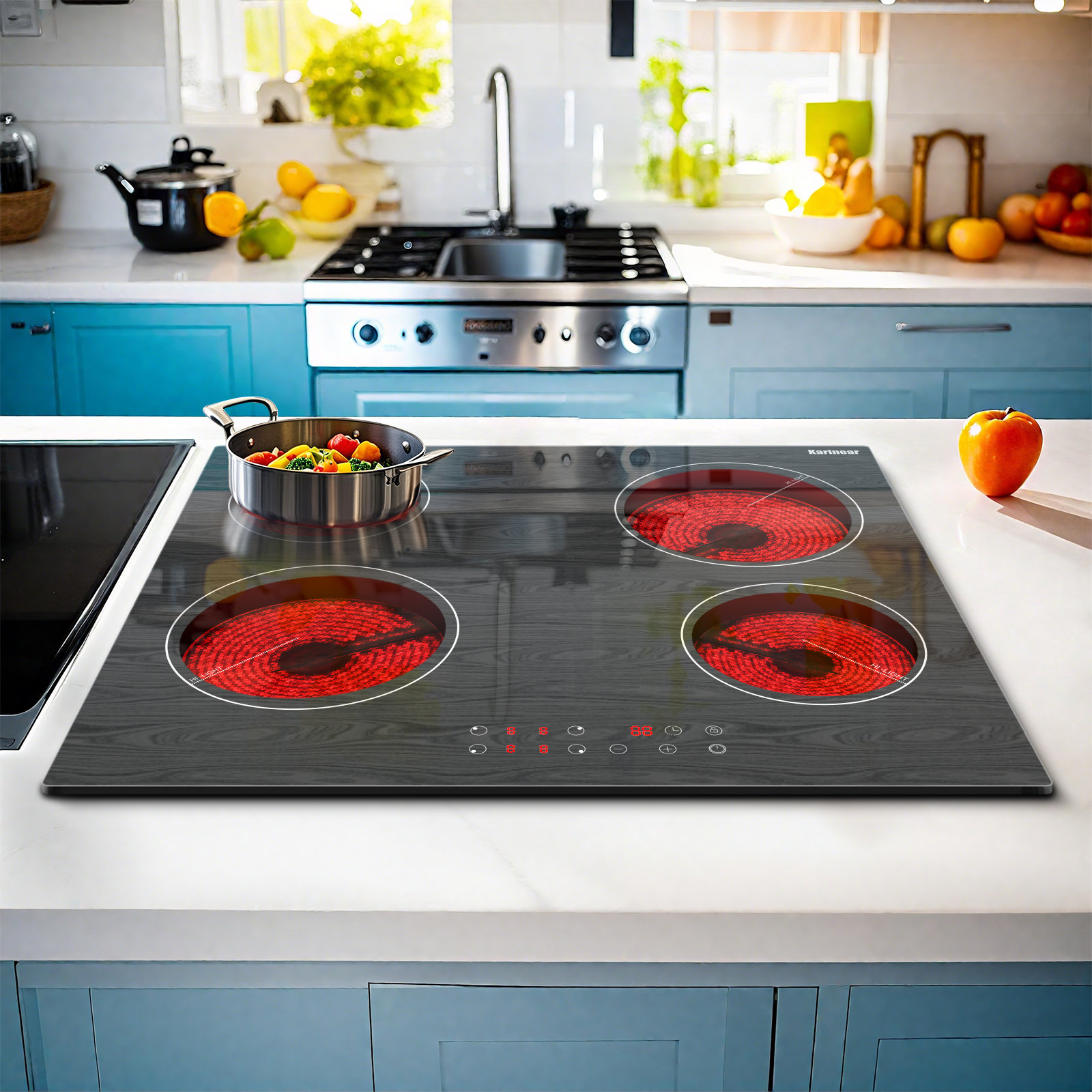 Karinear Electric Cooktop 24Inch 4 Burners Electric Cooktop Built-In