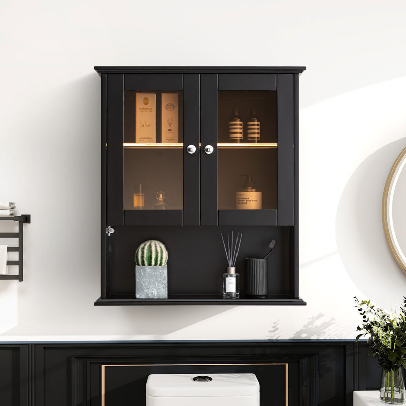  26 in. W x 30 in. H Bathroom Storage Wall Cabinet Fully Assembled with Sensor Light, Black