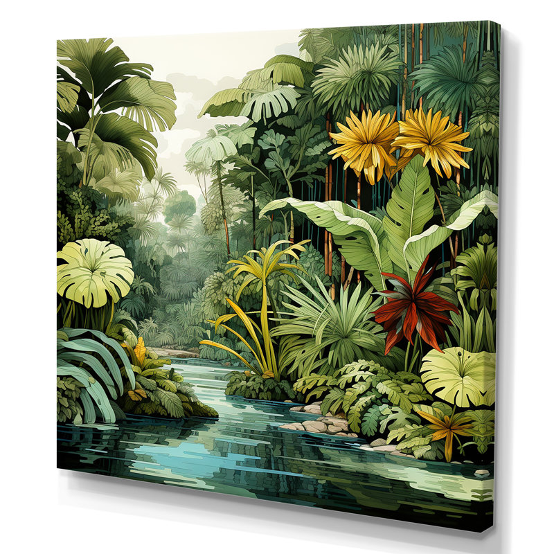 Rainforest Jungle Plants Landscape 2 - Jungle, art mural, H 16 po x l 16 po x P 1 po, Toile tendue