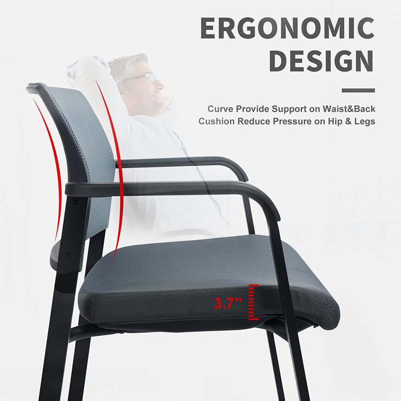  Mesh Back Stacking Chair with Upholstered Fabric and Lumber Support (With Wheels 2 Pack), Grey