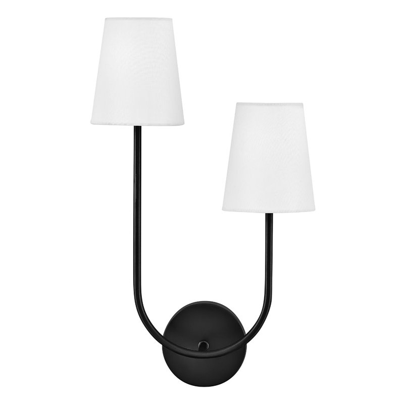 2-Light Left Hand White Linen Wall Sconce, Black
